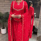 Embroidered Georgette Gown Palazzo Set with Dupatta