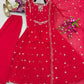 Embroidered Georgette Gown Palazzo Set with Dupatta