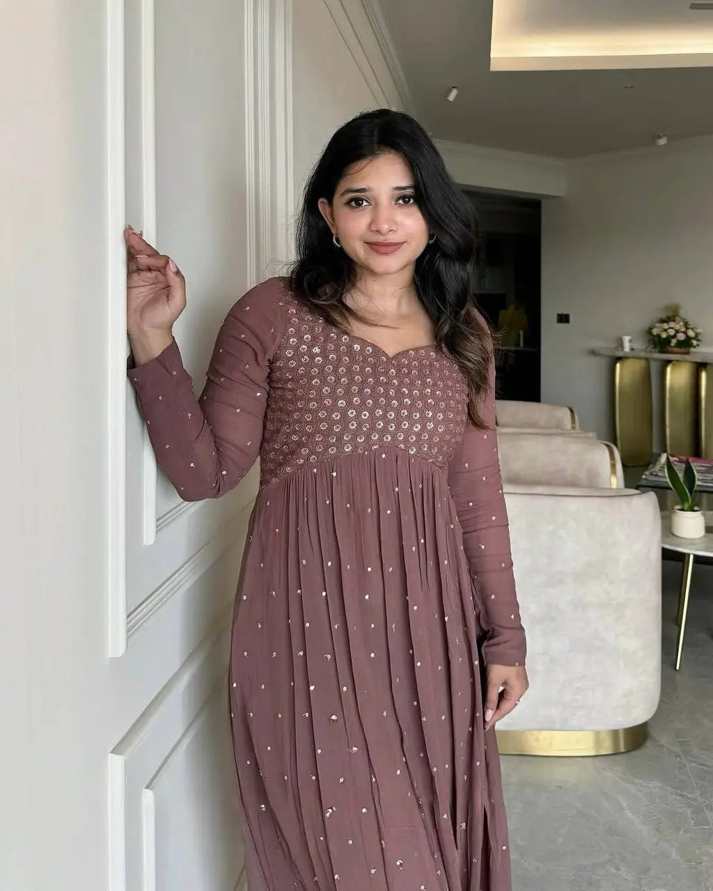 Embroidered Georgette Gown Set