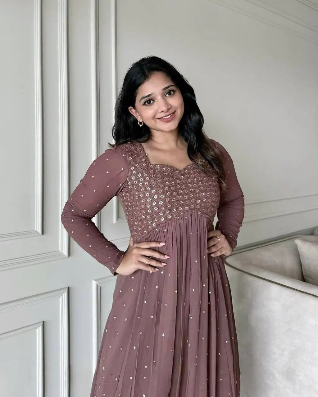 Embroidered Georgette Gown Set