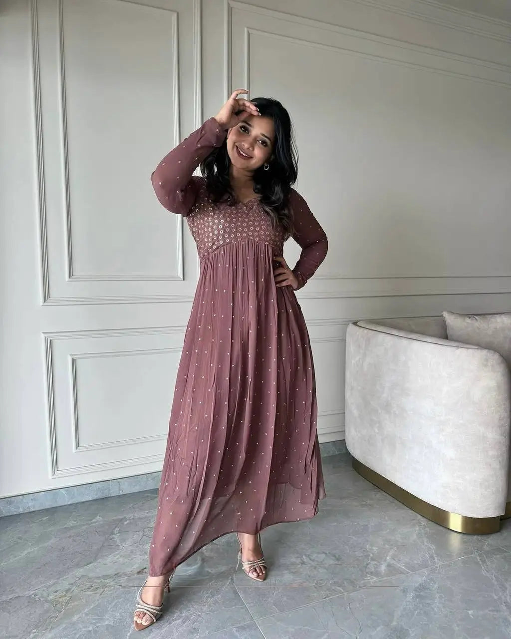 Embroidered Georgette Gown Set