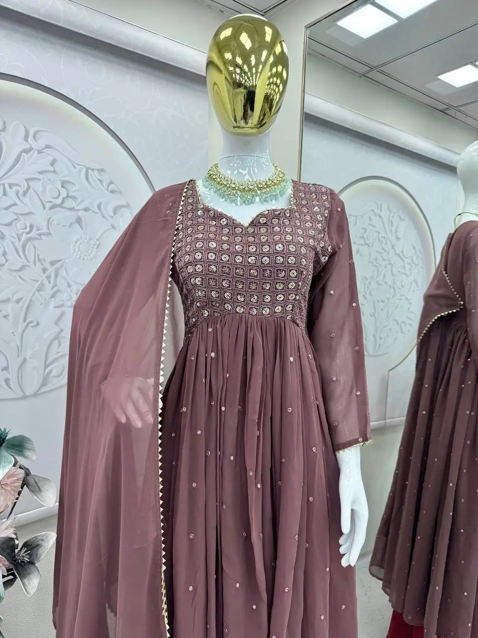 Embroidered Georgette Gown Set