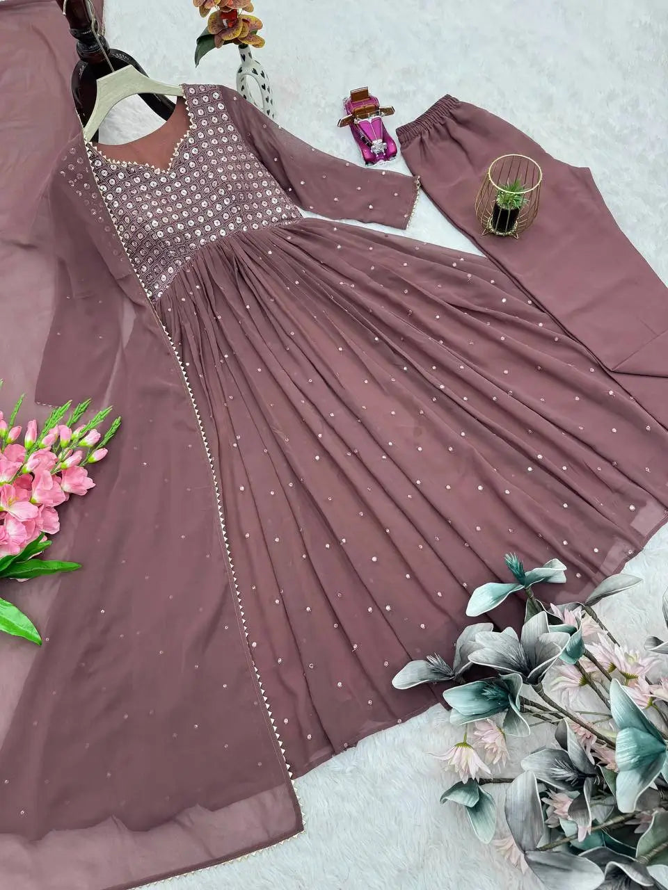 Embroidered Georgette Gown Set