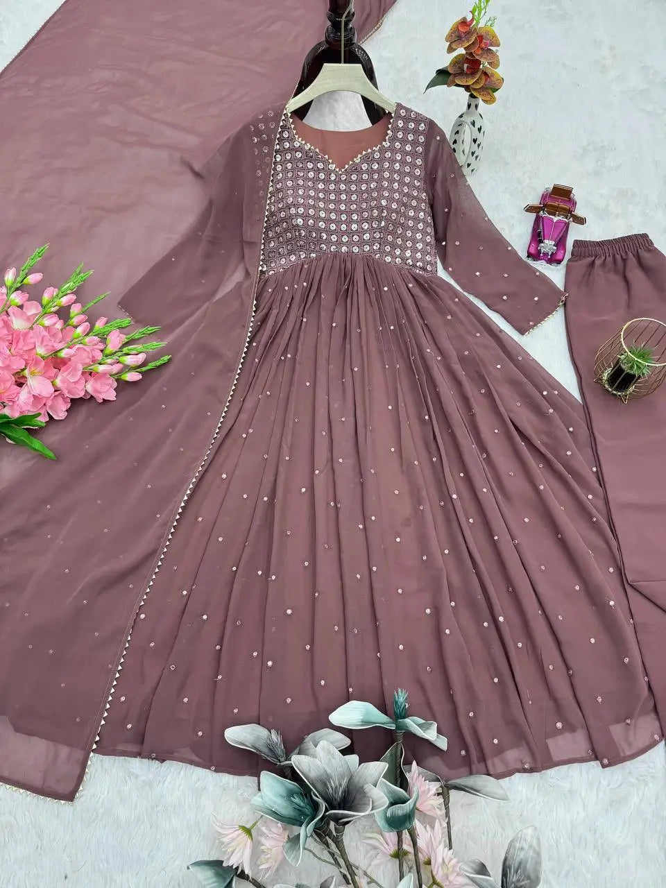 Embroidered Georgette Gown Set