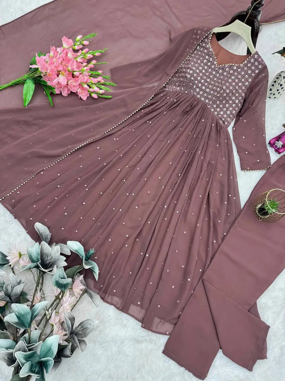 Embroidered Georgette Gown Set