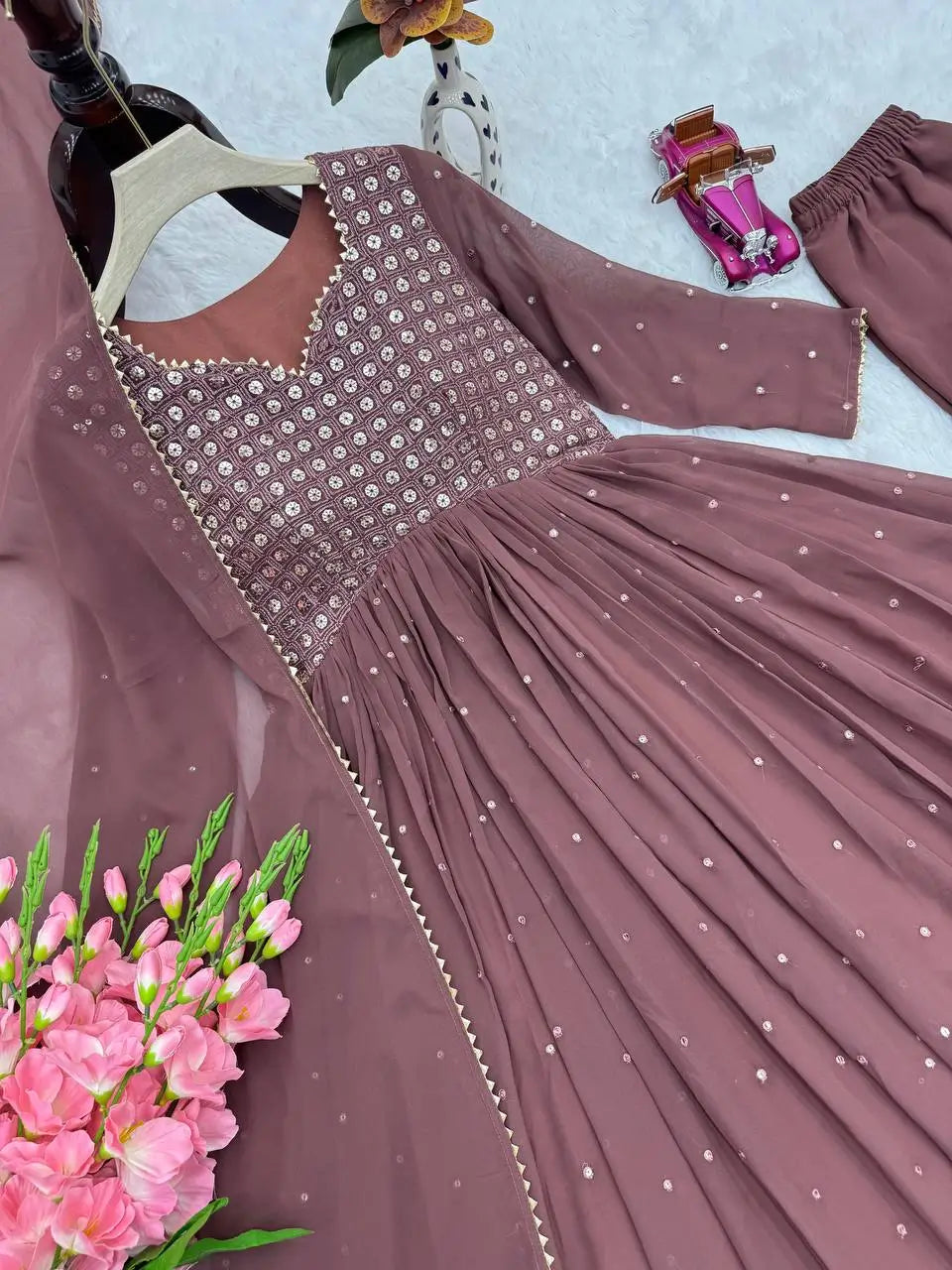 Embroidered Georgette Gown Set