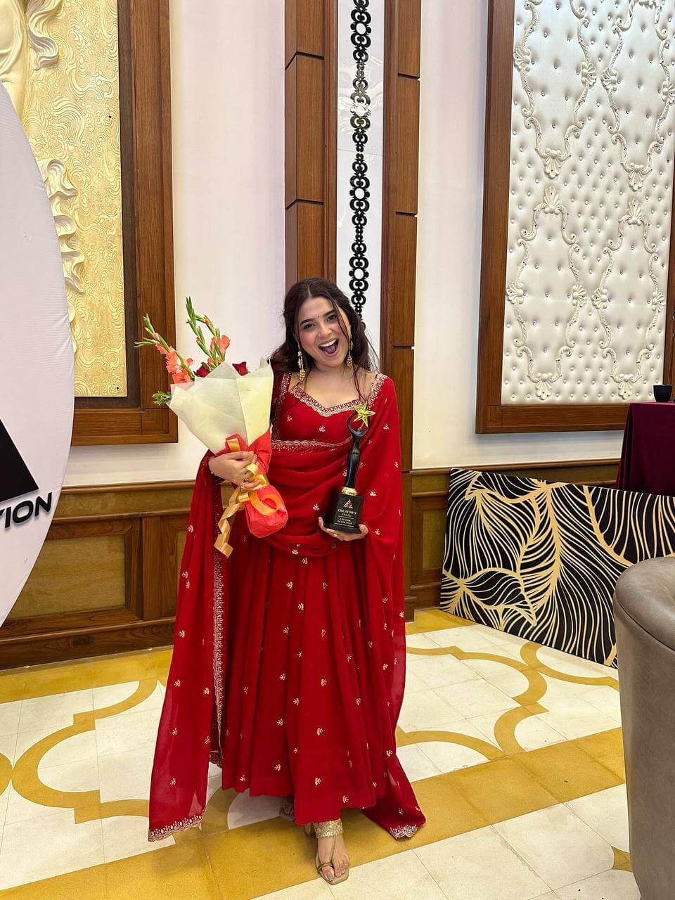 Embroidered Georgette Gown Set with Dupatta and Pant