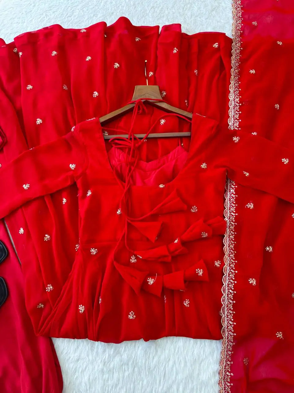 Embroidered Georgette Gown Set with Dupatta and Pant