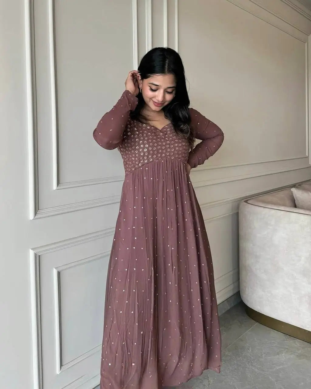 Embroidered Georgette Gown Set