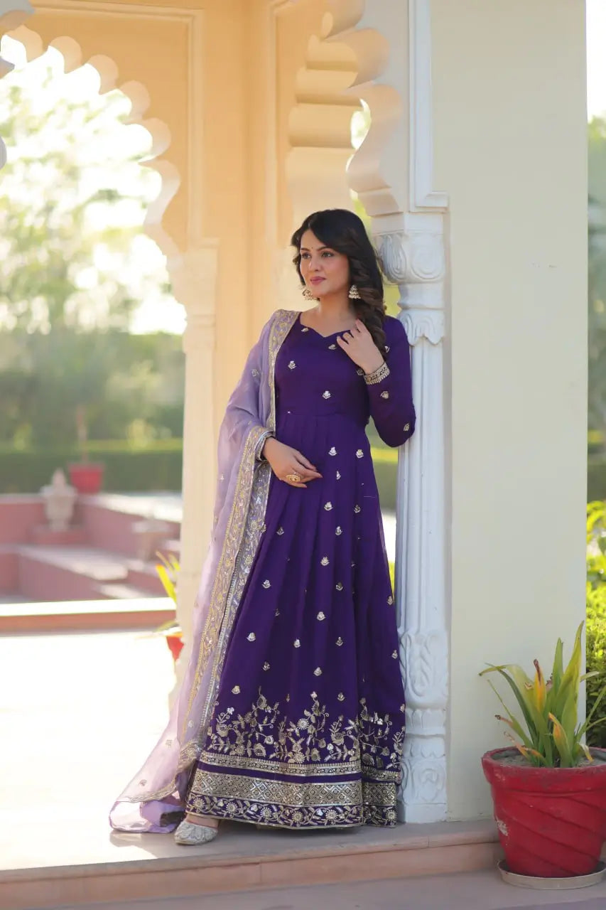 Embroidered Georgette Gown with Dupatta