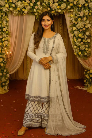 Embroidered Georgette Kurta Palazzo Set with Dupatta for Festive and Party Wear