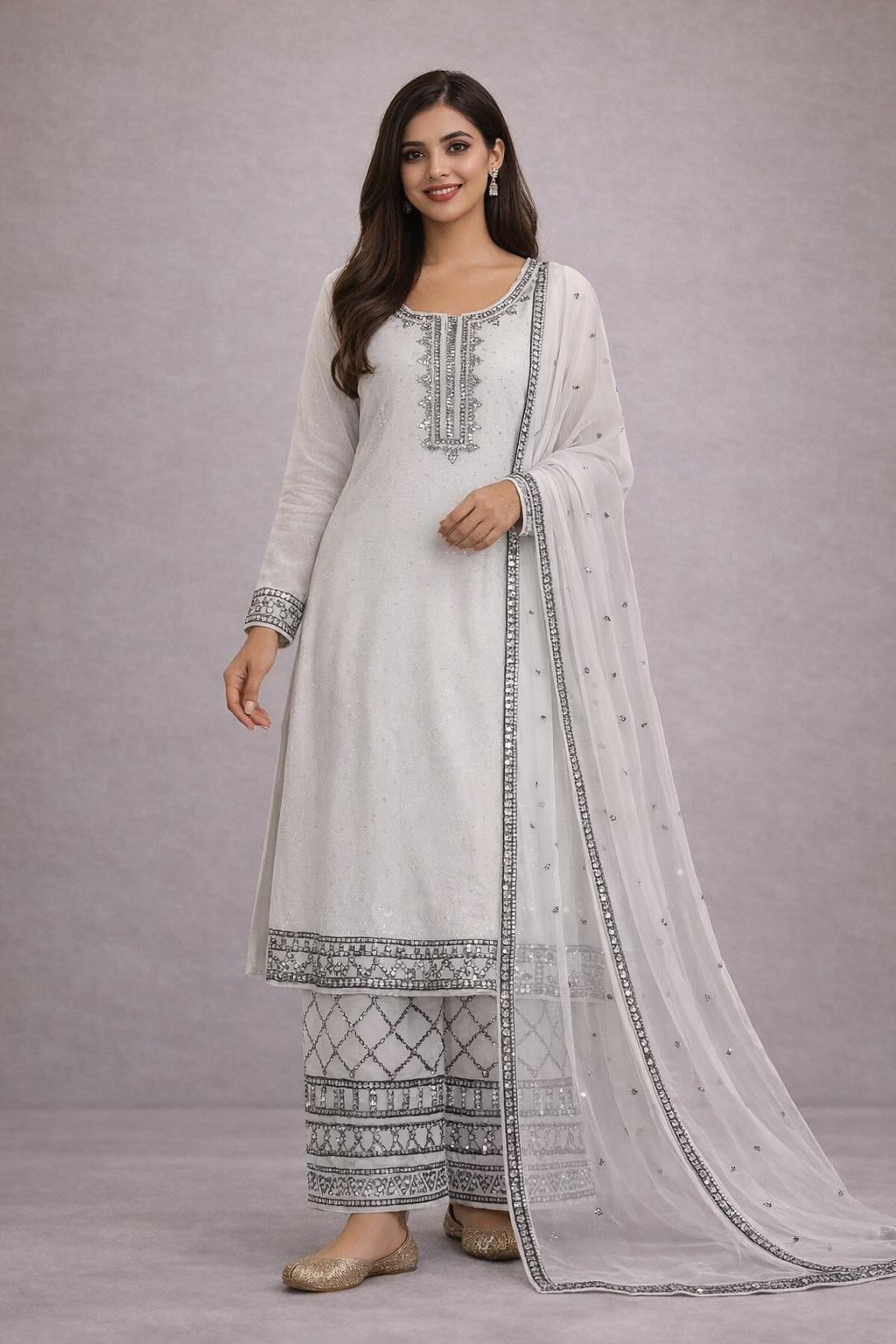 Embroidered Georgette Kurta Palazzo Set with Dupatta for Festive and Party Wear