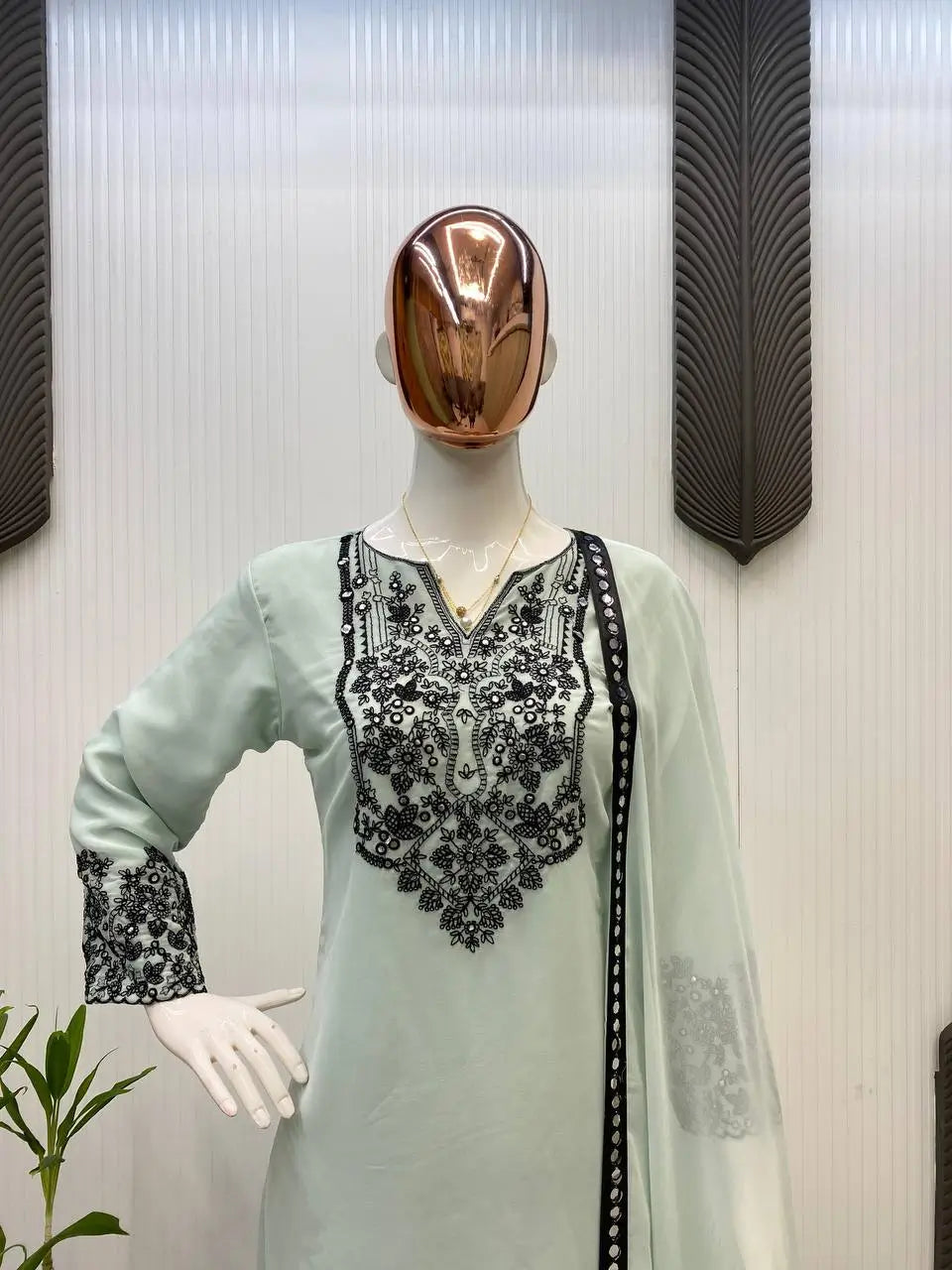 Embroidered Georgette Kurta Pant Set for Festive and Occasion Wear