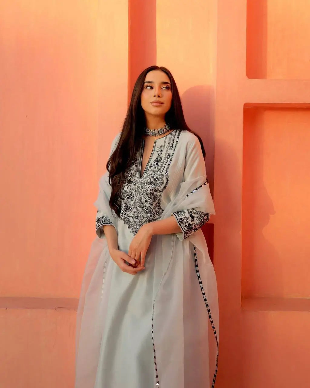 Embroidered Georgette Kurta Pant Set for Festive and Occasion Wear