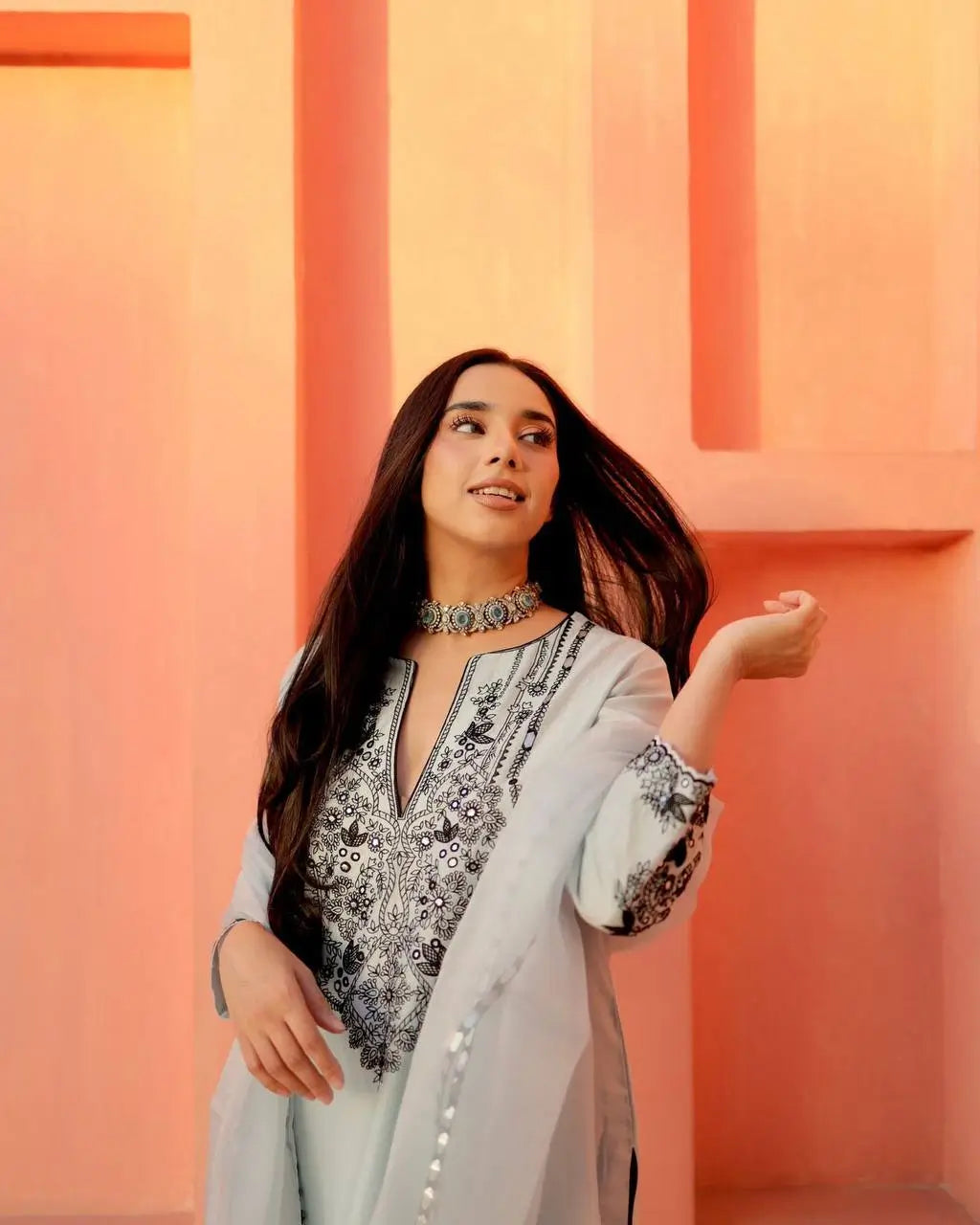 Embroidered Georgette Kurta Pant Set for Festive and Occasion Wear