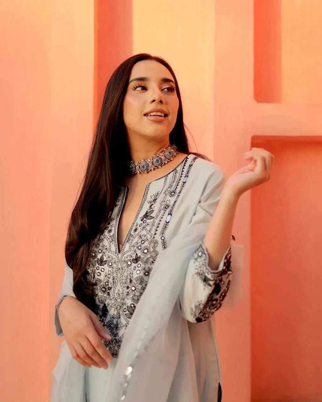 Embroidered Georgette Kurta Pant Set for Festive and Occasion Wear