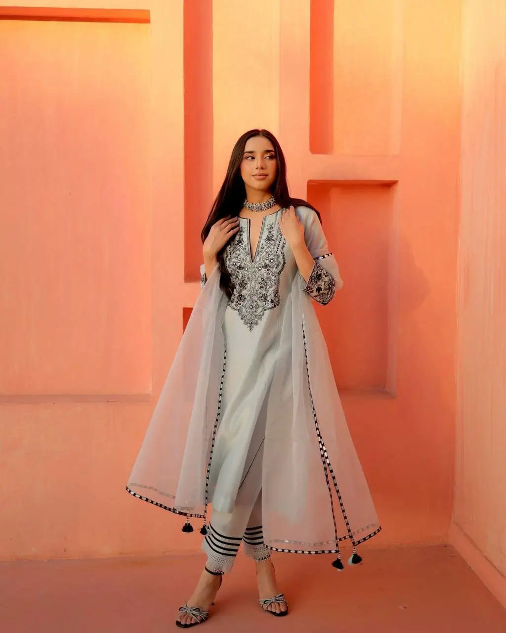Embroidered Georgette Kurta Pant Set for Festive and Occasion Wear