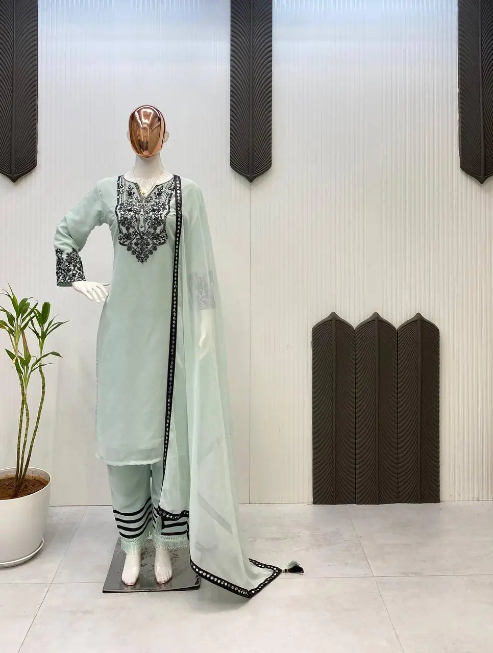 Embroidered Georgette Kurta Pant Set for Festive and Occasion Wear