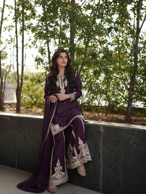 Embroidered Georgette Kurta with Plazo and Dupatta