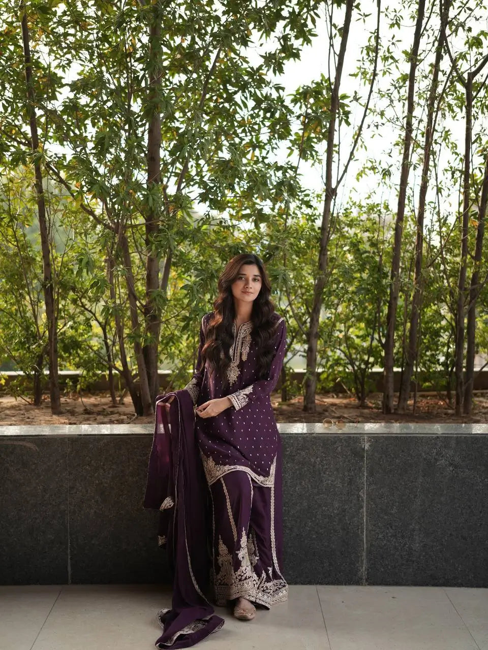 Embroidered Georgette Kurta with Plazo and Dupatta