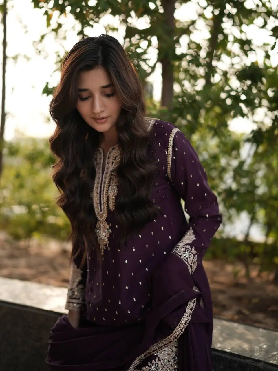 Embroidered Georgette Kurta with Plazo and Dupatta