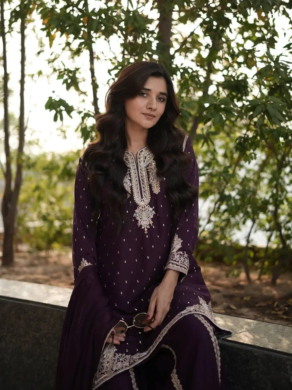 Embroidered Georgette Kurta with Plazo and Dupatta