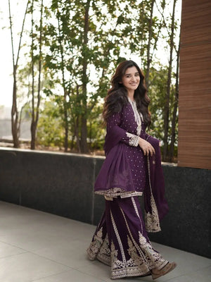 Embroidered Georgette Kurta with Plazo and Dupatta