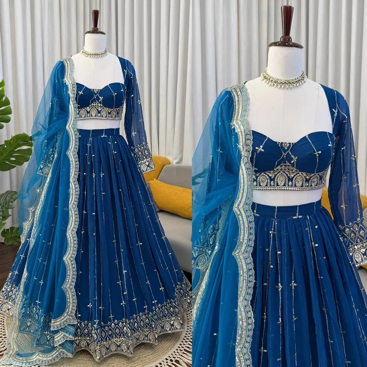 Embroidered Georgette Lehenga Choli Set with Net Dupatta