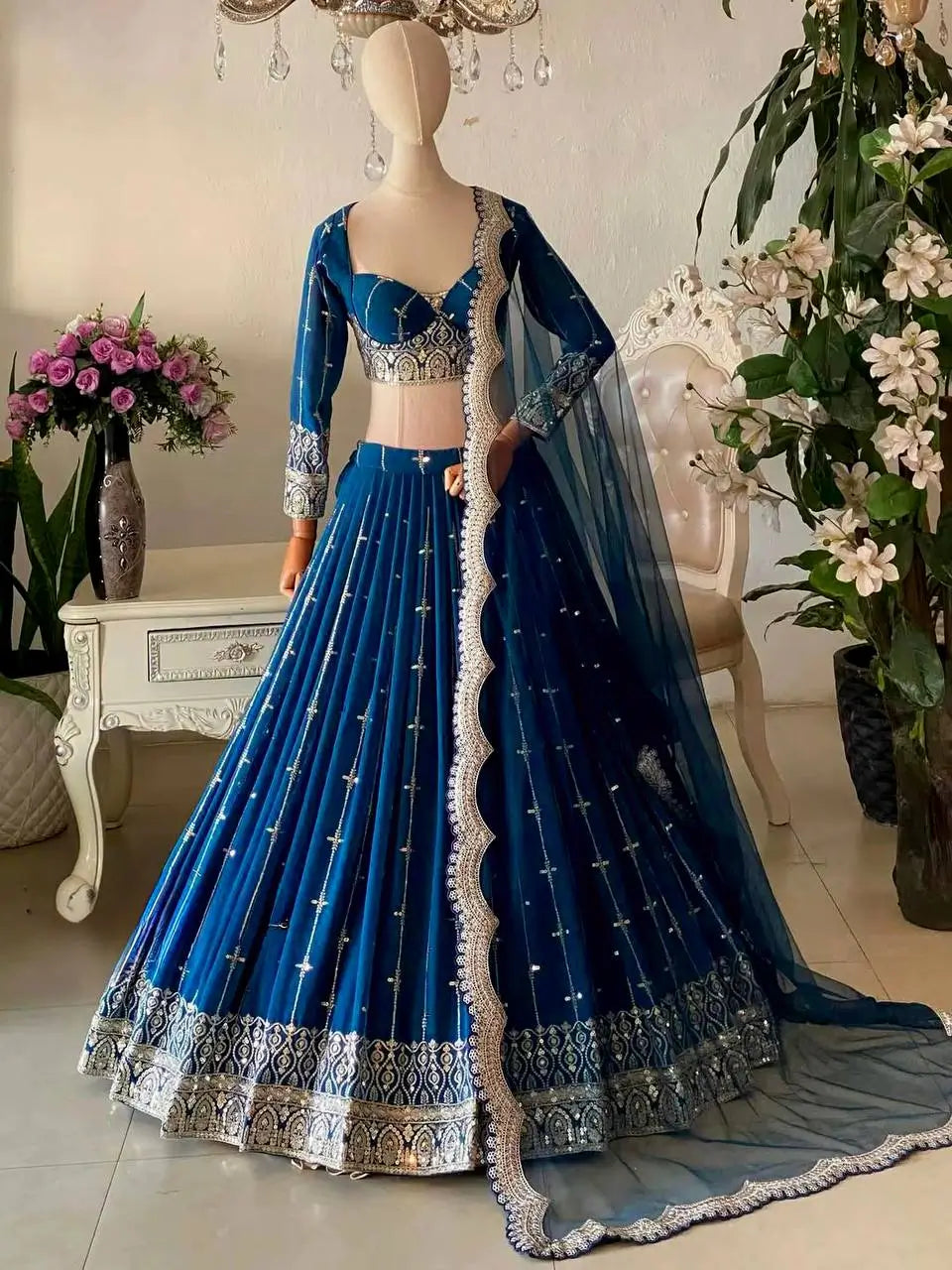 Embroidered Georgette Lehenga Choli Set with Net Dupatta
