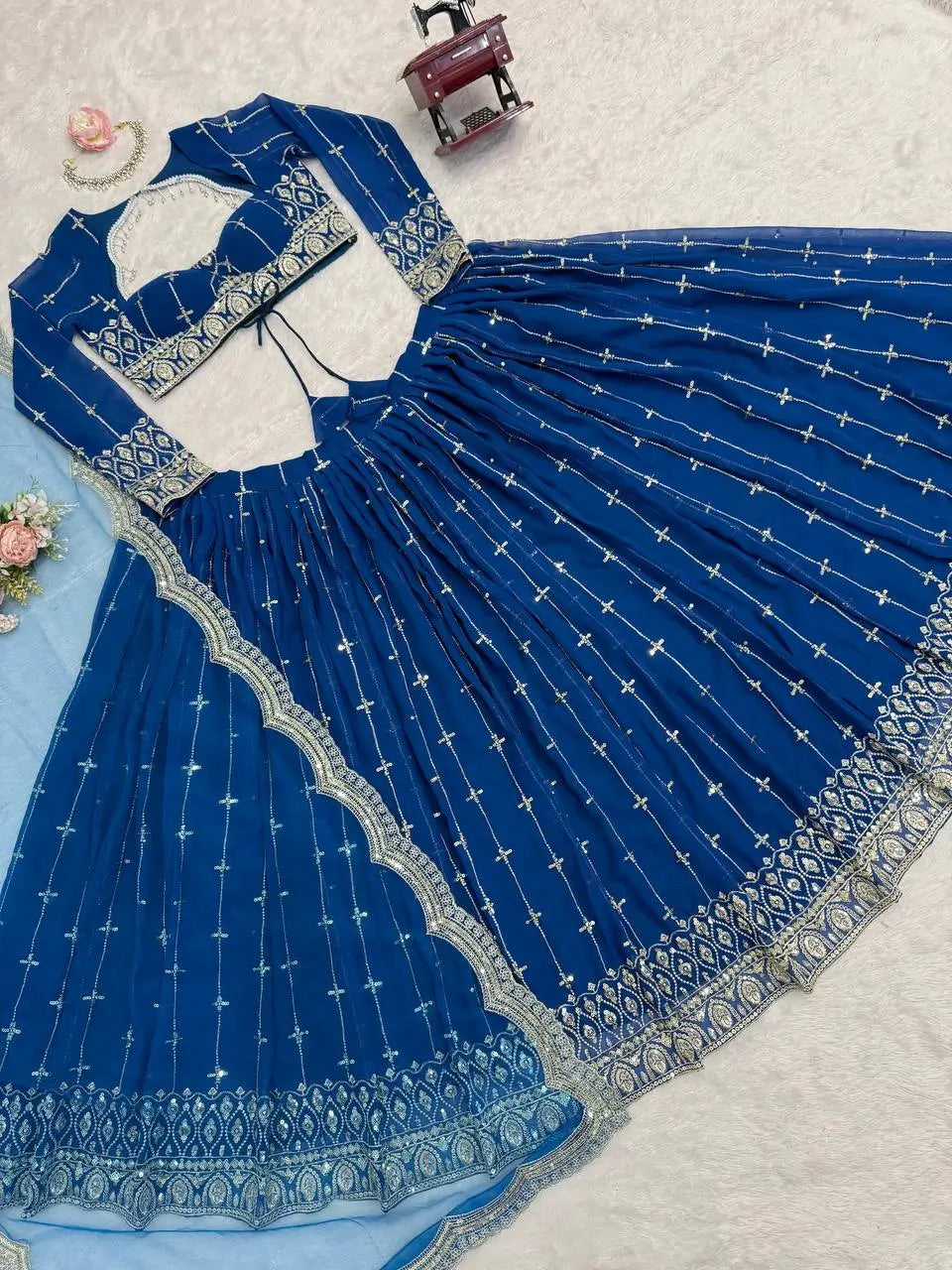 Embroidered Georgette Lehenga Choli Set with Net Dupatta