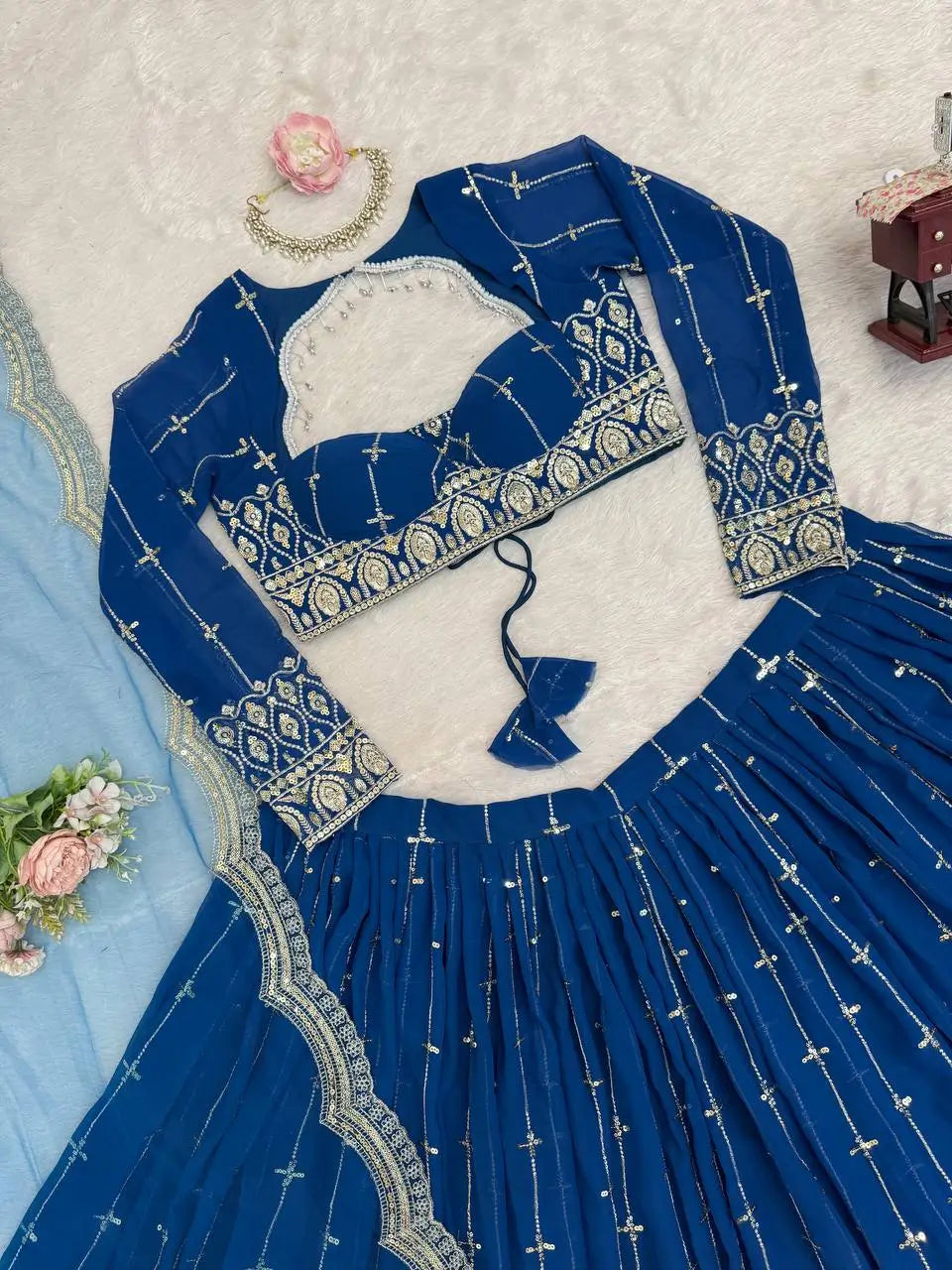 Embroidered Georgette Lehenga Choli Set with Net Dupatta