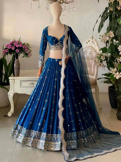 Embroidered Georgette Lehenga Choli Set with Net Dupatta