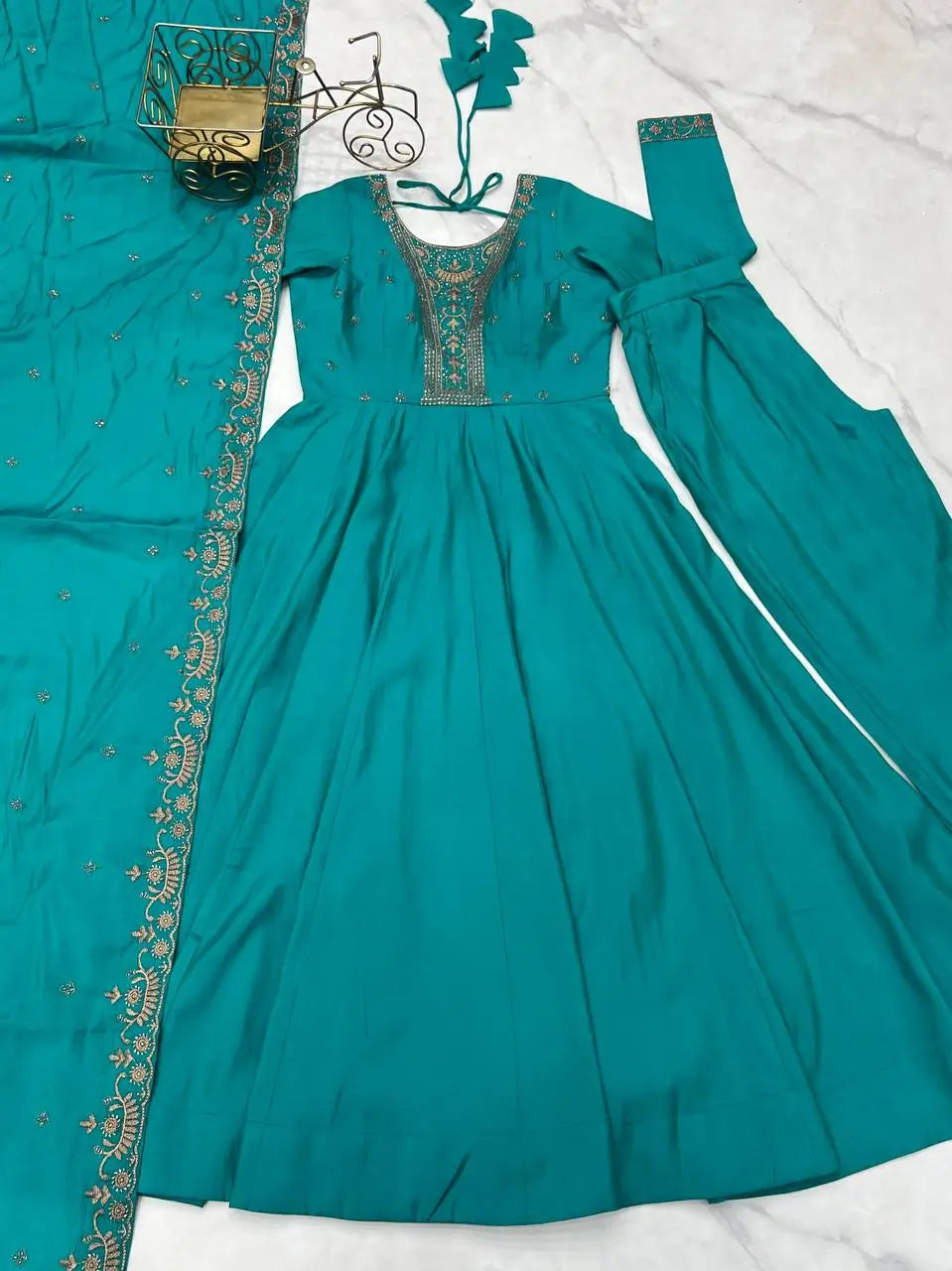 Embroidered Georgette Lehriya Anarkali Set