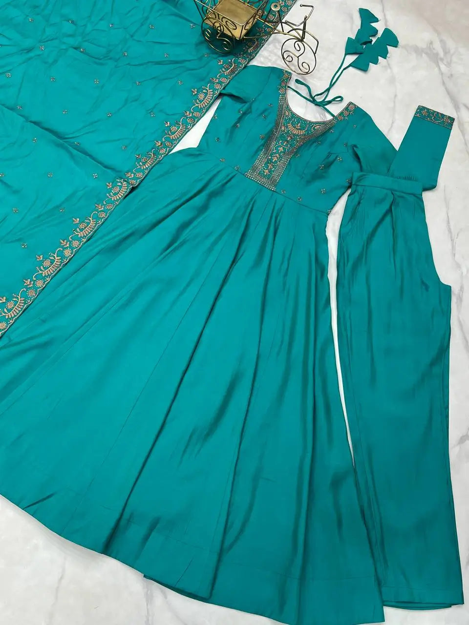 Embroidered Georgette Lehriya Anarkali Set