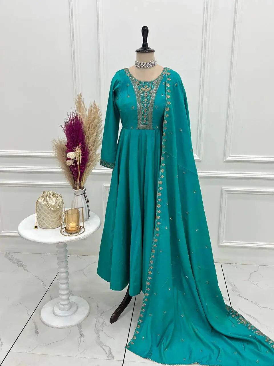 Embroidered Georgette Lehriya Anarkali Set