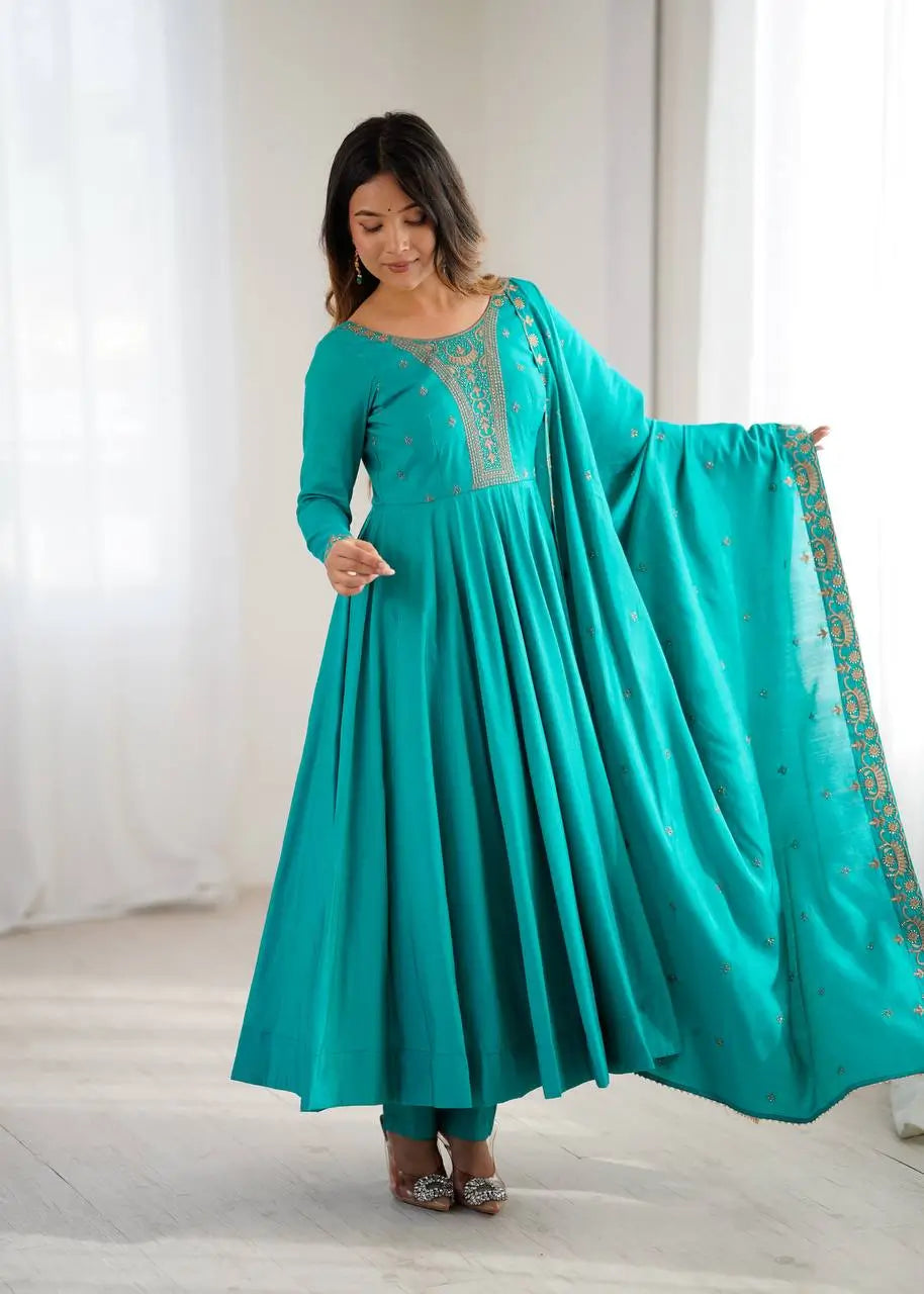 Embroidered Georgette Lehriya Anarkali Set