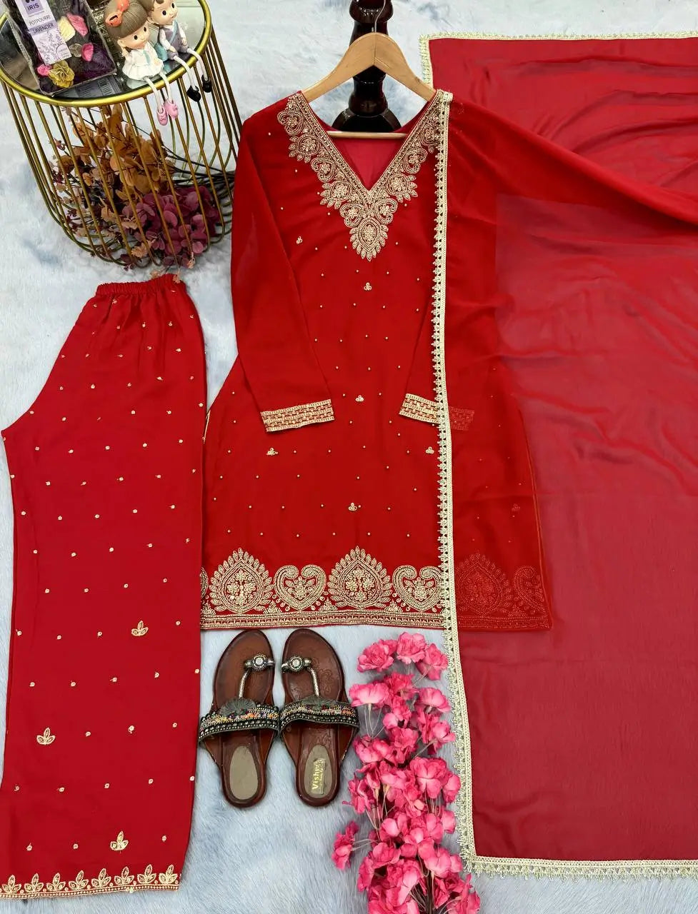 Embroidered Georgette Palazzo Suit Set