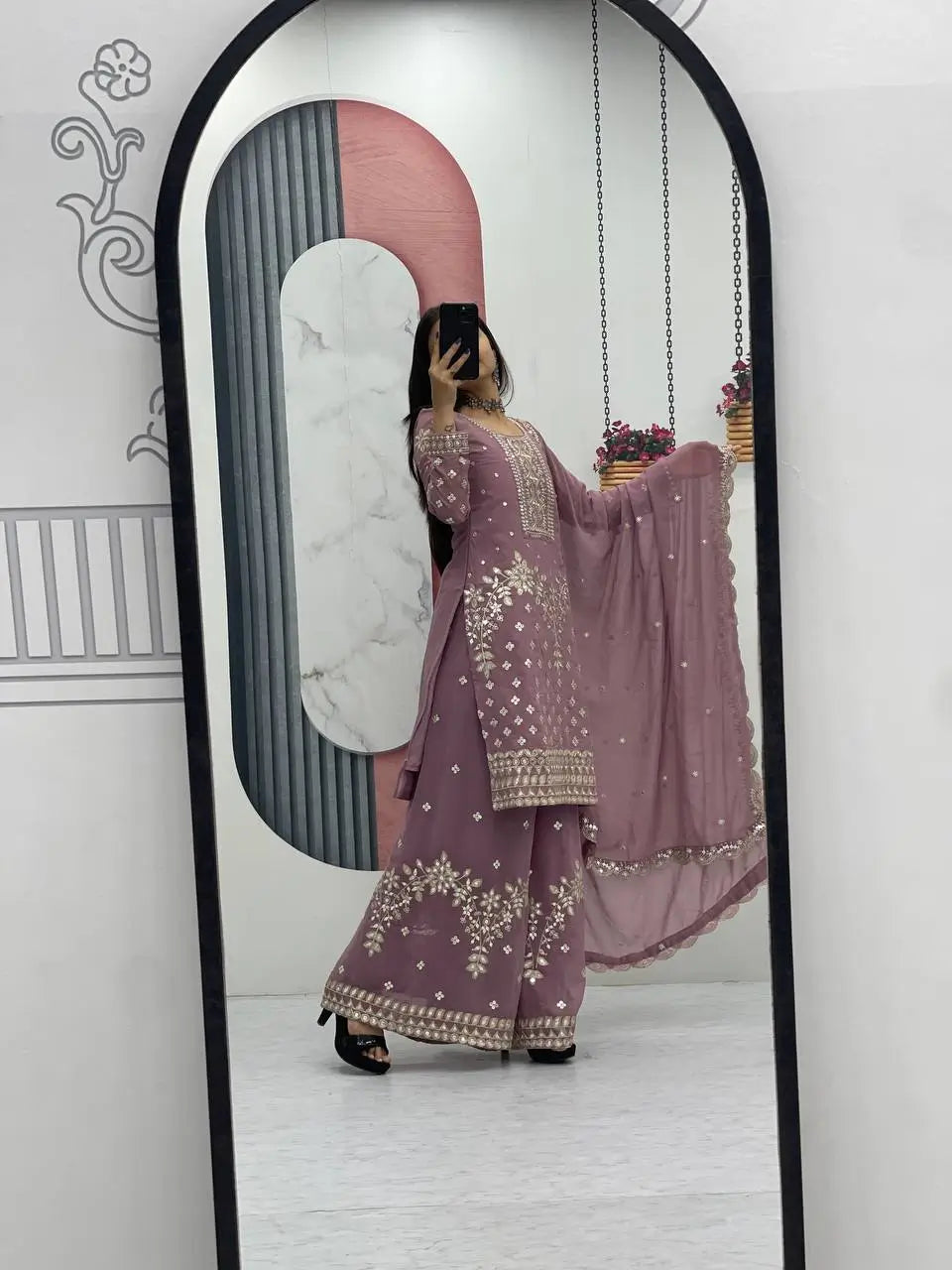 Embroidered Georgette Palazzo Suit Set