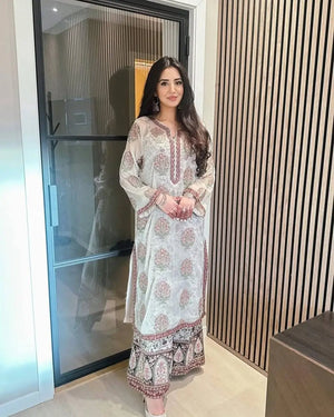 Embroidered Georgette Palazzo Suit Set