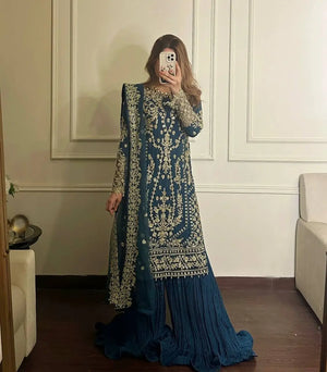 Embroidered Georgette Palazzo Suit Set