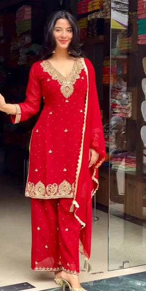 Embroidered Georgette Palazzo Suit Set