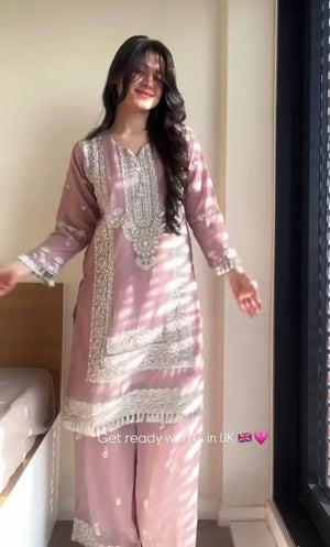 Embroidered Georgette Palazzo Suit Set