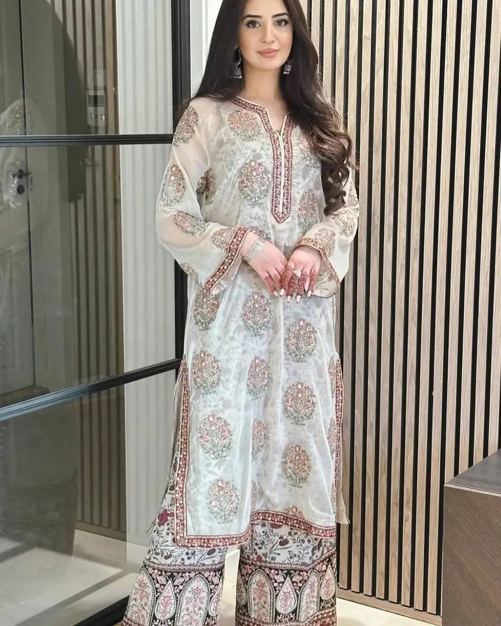 Embroidered Georgette Palazzo Suit Set