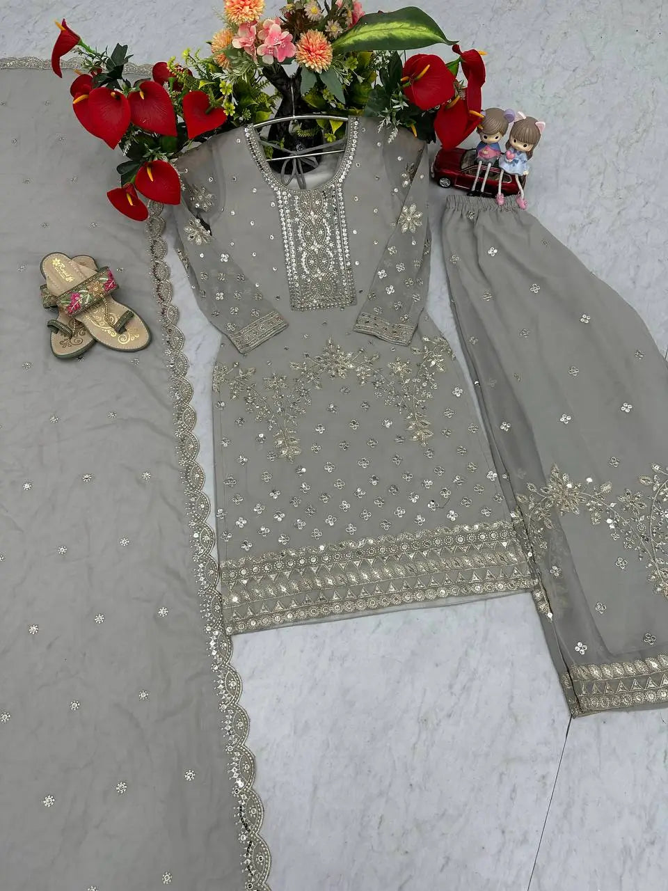 Embroidered Georgette Palazzo Suit Set