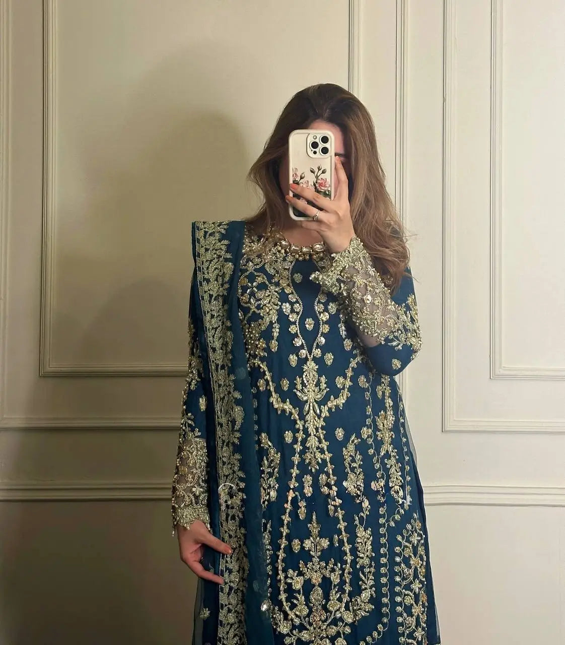 Embroidered Georgette Palazzo Suit Set