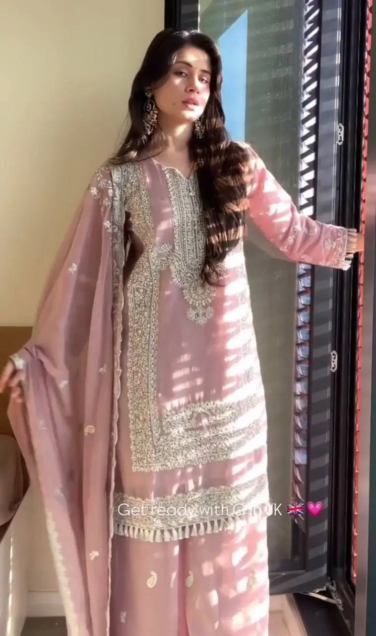 Embroidered Georgette Palazzo Suit Set