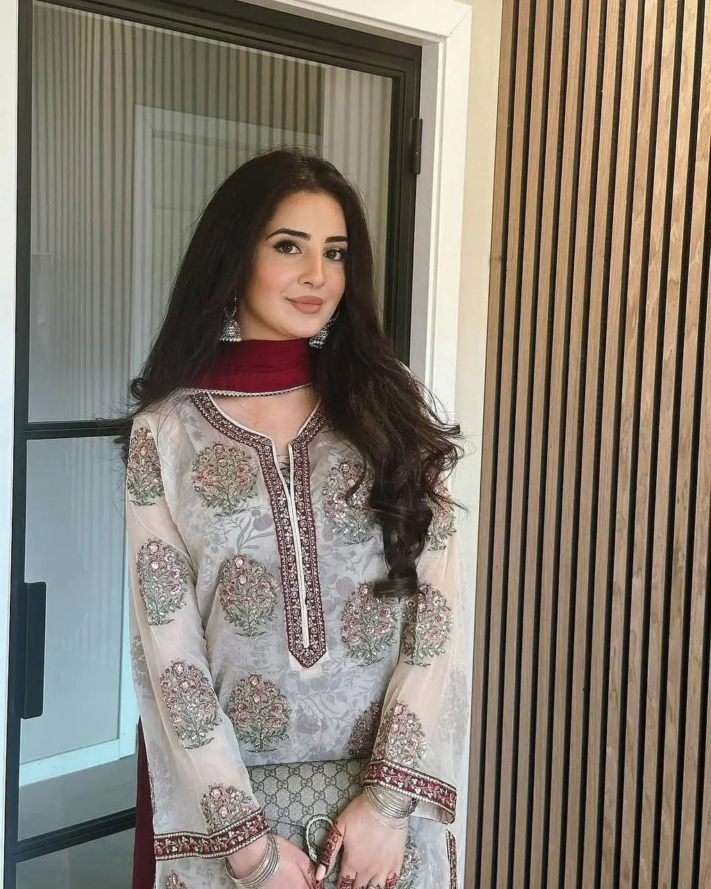 Embroidered Georgette Palazzo Suit Set
