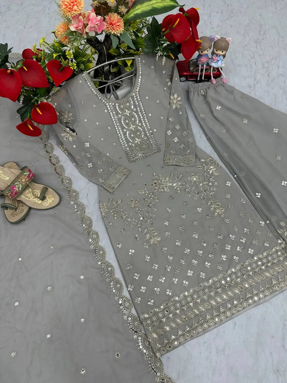Embroidered Georgette Palazzo Suit Set
