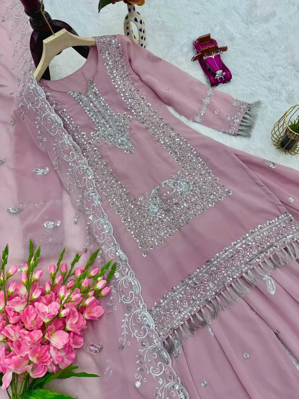 Embroidered Georgette Palazzo Suit Set