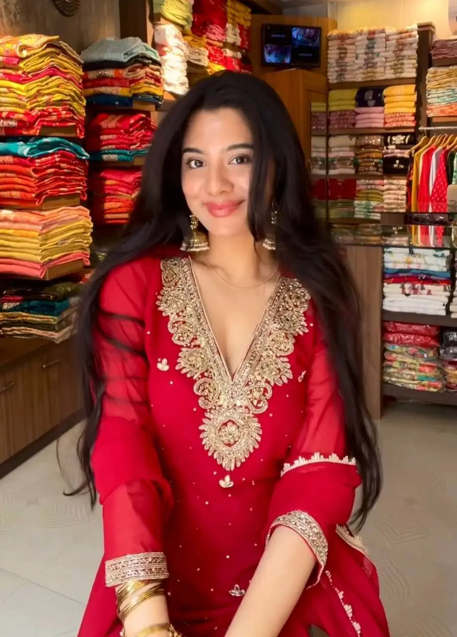 Embroidered Georgette Palazzo Suit Set